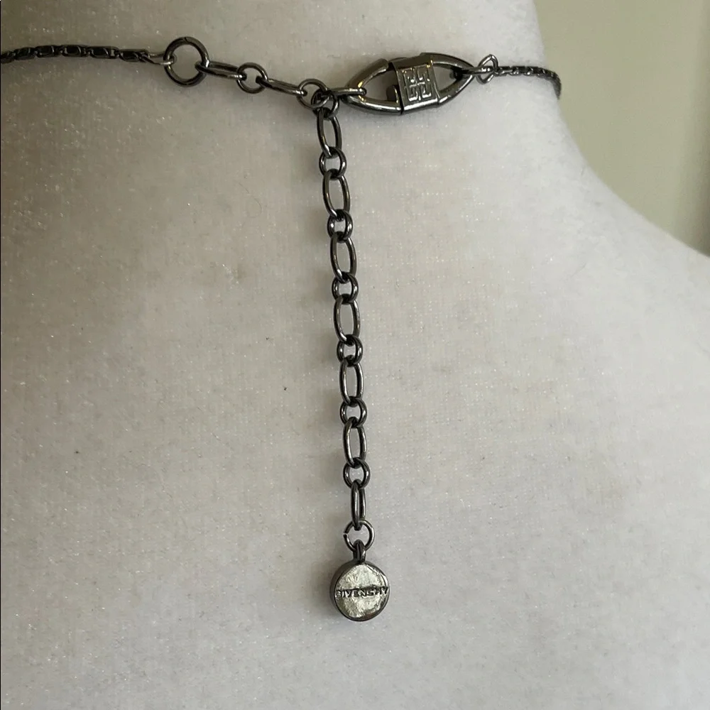GIVENCHY Silver Gunmetal Necklace Y Drop Blue Crystals Vintage - Picture 13 of 17